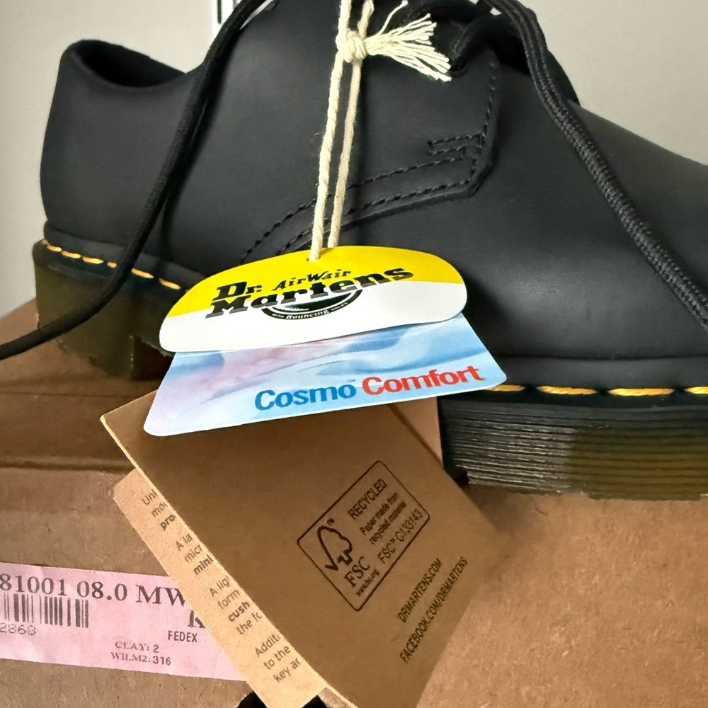 Dr. Martens Woman’s 9 or Men’s 8 Black Leather Derbys with Yellow Stitching - Picture 8 of 16